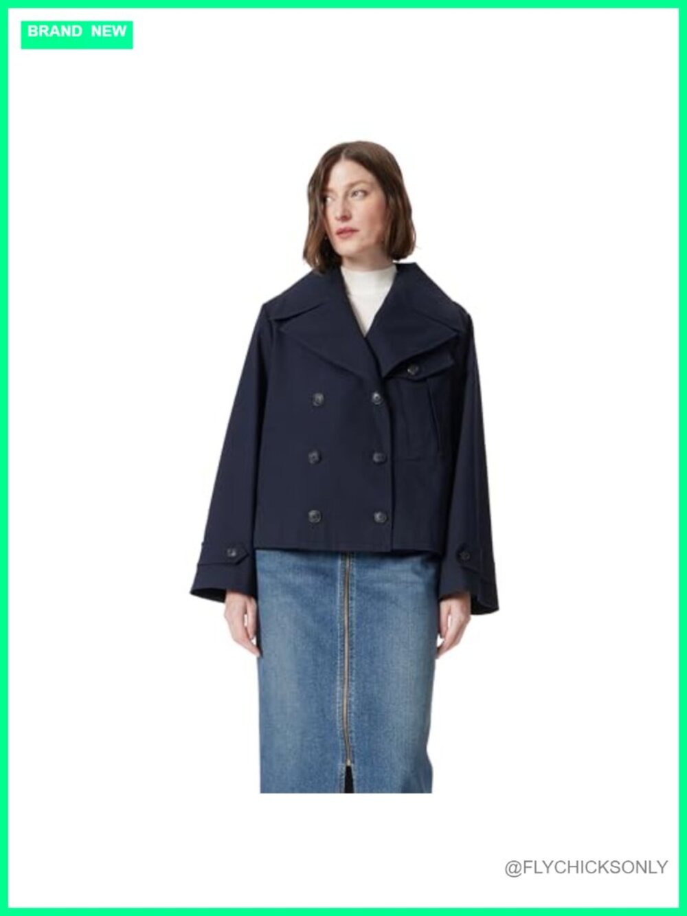 Womens Cropped Trench Coat Notch Collar Double Breasted Button Front
